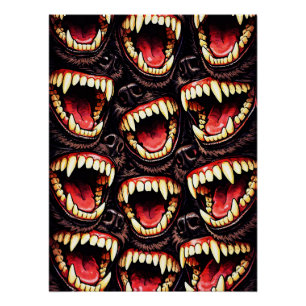Póster Matilha de Lobos Primitivos Presas Rosnando Terror
