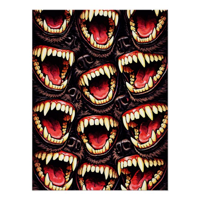 Póster Matilha de Lobos Primitivos Presas Rosnando Terror (Frente)