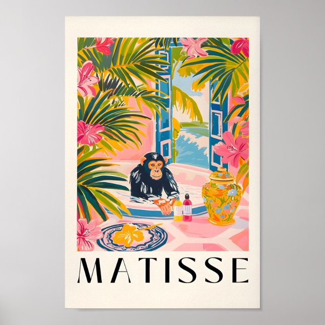 Poster Matisse Impressão, Chimpanzé Em Bathtub Funny Post (Frente)