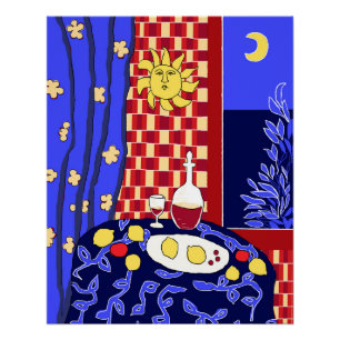 Póster Matisse Inspirou Noite Azul, Ainda Vinho, Limões