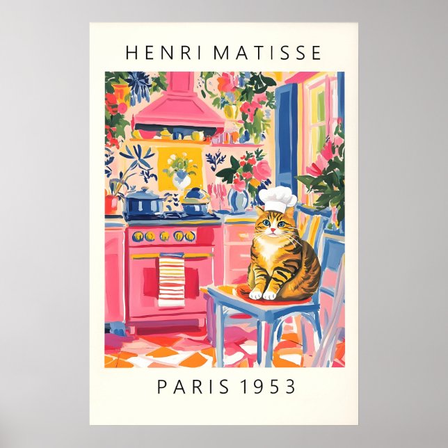 Poster Matisse Style Cat Chef Print Funny Kitchen Wall (Frente)