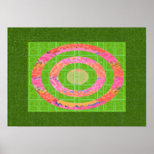 Póster Matiz do verde e do rosa oval do vidro colorido de