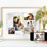 Poster Matriz Personalizada de Colagem de Fotografias Ado<br><div class="desc">Poster de na moda que você pode personalizar com 5 de suas fotos favoritas. O modelo está pronto para que você adicione suas fotos, trabalhando da esquerda para a direita. Suas fotos estão posicionadas contra uma moderna mármore aquarela em cinza e branco, com um elegante design geométrico em cinzas e...</div>