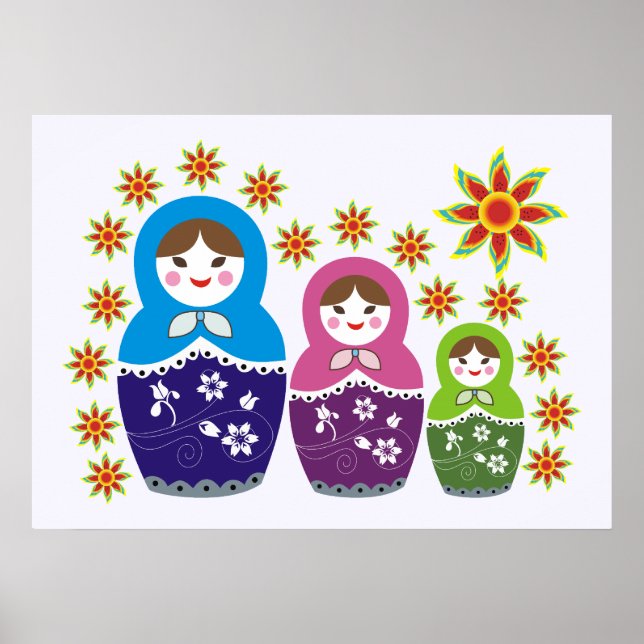 Poster Matryoshka bonecas russas e girassóis personalizad (Frente)