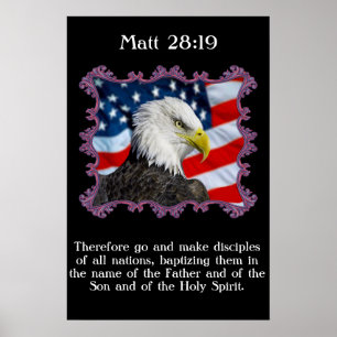Póster Matt 28:19 Com Águia em frente à bandeira american