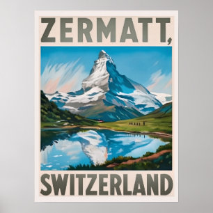 Poster Matterhorn de Suiça Vintage Zermatt