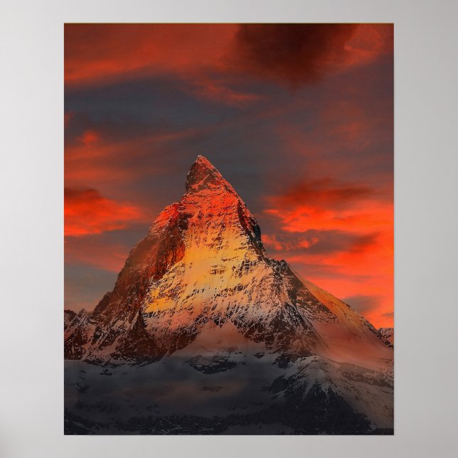 Poster Matterhorn Zermatt Red Sky, Suiça das Montanhas (Frente)