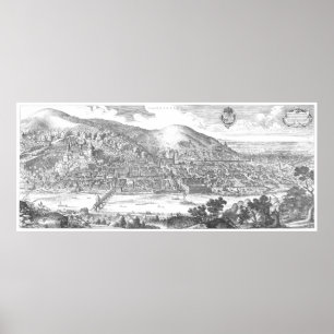 Poster Matthäus Merian: panorama de de Heidelberg de 162