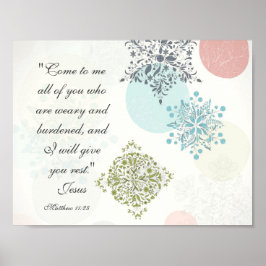 Póster Matthew 11:28 Venha até mim todos que estão cansad