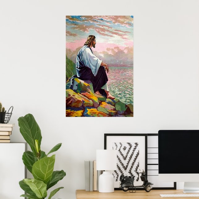 Póster Matthew 14:22-23 Jesus prece sozinho (Escritório em casa)