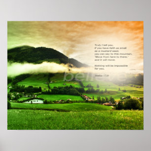 Póster Matthew 17:20 Mover montanhas bíblia pôr do sol