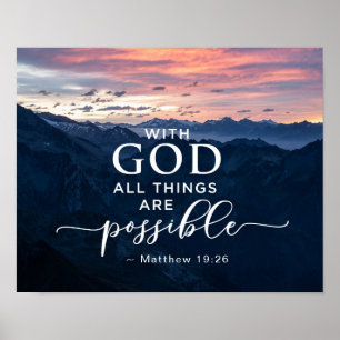 Poster Matthew 19:26 com Deus Todas as Coisas são Possí