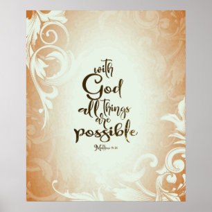 Poster Matthew 19:26 com Deus Todas as Coisas são Possíve