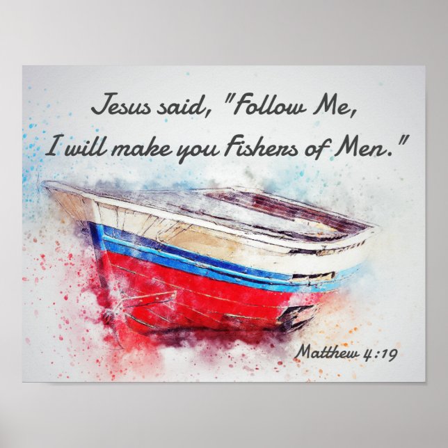 Poster Matthew 4:19 Jesus disse Siga-me Bíblia Verse (Frente)