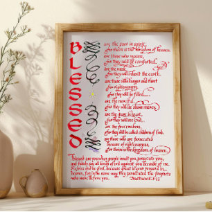 Poster Matthew 5 3 12 Jesus abençoado Bíblia cristã Verse