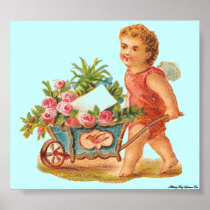 PÓSTER MATTO NA CANVAS VICTORIANA ERA CUPID E CARTÃO DE 