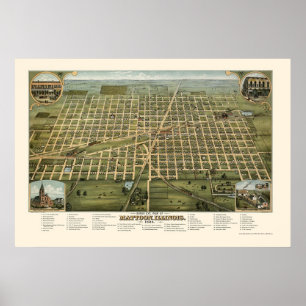 Póster Mattoon, mapa panorâmico do IL - 1884