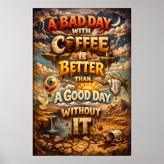 Poster Mau Dia Com Café é Melhor Arte Fantástica Surreali (Frente)