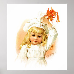 Póster Maud Humphrey: Menina do outono com folhas de