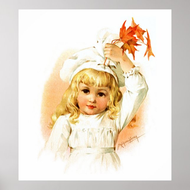 Póster Maud Humphrey: Menina do outono com Folhas de Mapl (Frente)