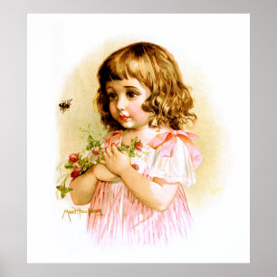 Póster Maud Humphrey: Menina do verão com flores e abelh