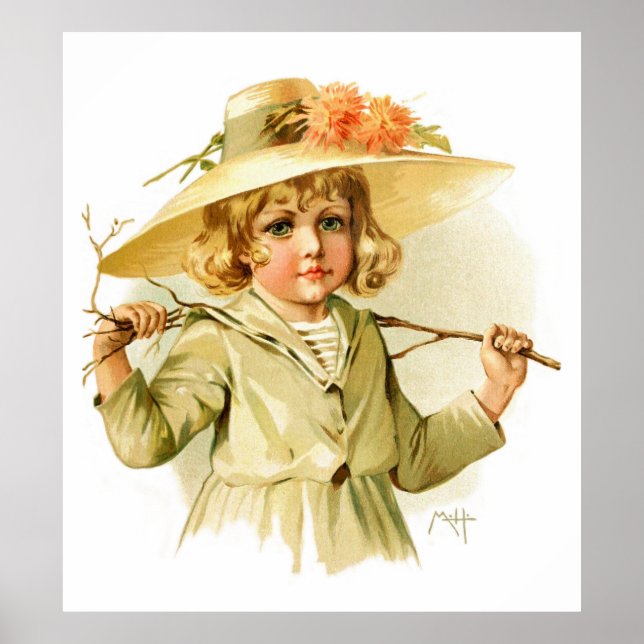 Poster Maud Humphrey: Rapariga de inverno com Ramificação (Frente)