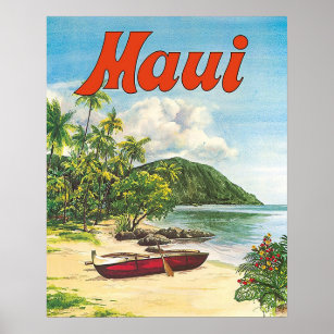 Poster Maui, Hawaii, boats on the beach, vintage, travel