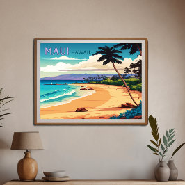 Poster Maui Hawaii Kaanapali Beach Vintage Retro