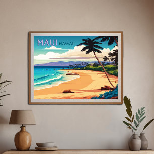 Poster Maui Hawaii Kaanapali Beach Vintage Retro