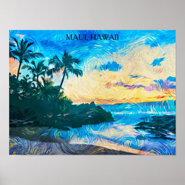 Poster Maui Hawaii Oil Paint Illustration viagem (Frente)