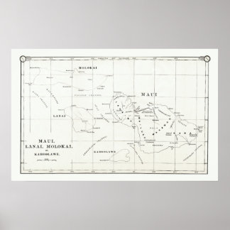Póster Maui, Lanai, Molokai, Kahoolawe Vintage Map 1890