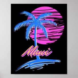 Poster Maui Vaporwave Synth Ulun Sunset 80s Beach Retro