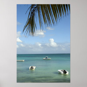Póster Mauritius, Grand Baie. Boats anchored in the