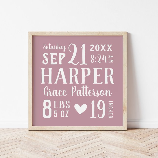 Poster Mauve Baby Girl Birds Stats Keepsaee (Criador carregado)