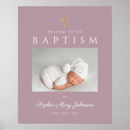 Poster Mauve Cross Photo Girl Baptism Bem-Vindo