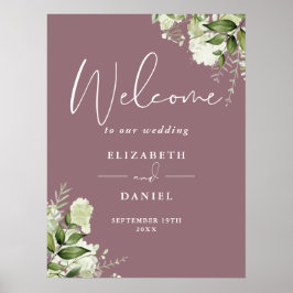 Poster Mauve Greenery Floral Wedding Sinal de Boas-vindas