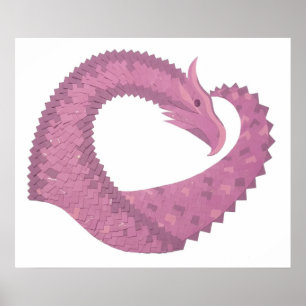 Póster Mauve heart dragon on white
