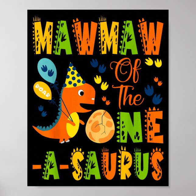Poster Mawmaw do one-a-saurus primeiro aniversário dinoss (Frente)
