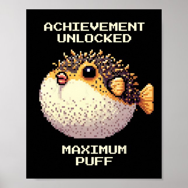 Poster Max Puff Conquistou Pixel Pufferfish Arte Retro Ga (Frente)