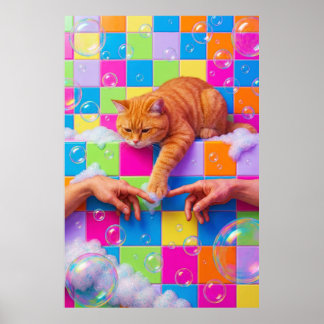 Poster Maximalist Bathroom Wall Art, Orange Tabby Cat