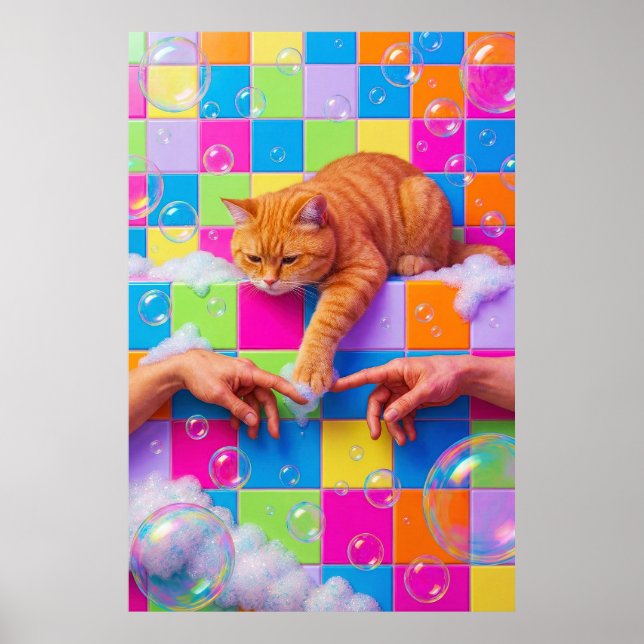 Poster Maximalist Bathroom Wall Art, Orange Tabby Cat (Frente)
