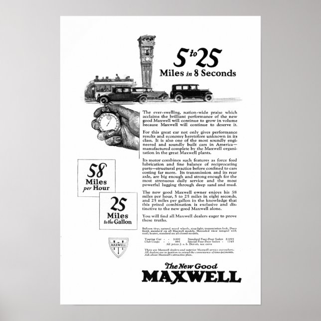 Poster Maxwell Car 5 a 25 Made in New Castle, Indiana (Frente)
