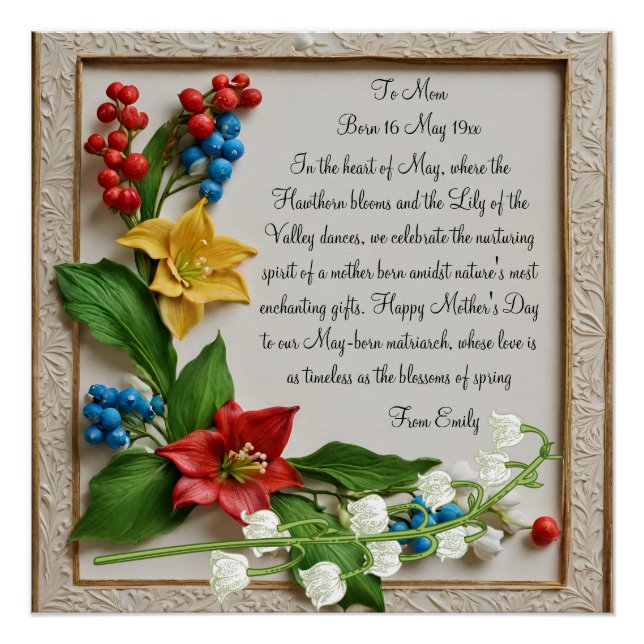 Póster May Blossoms Hawthorn e Lily of the Valley (Frente)