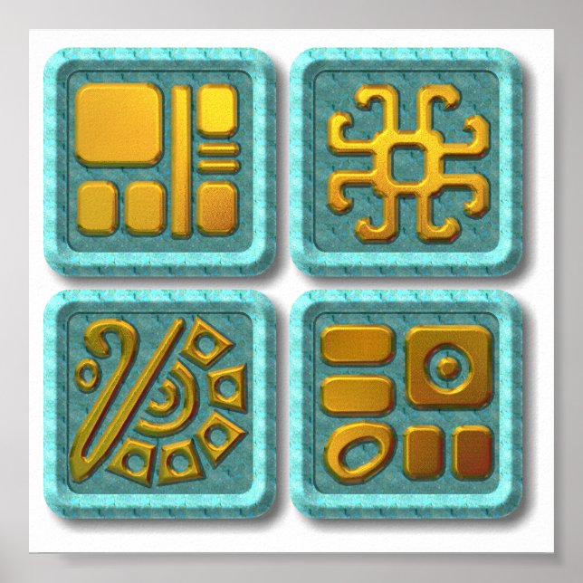 Póster Mayan Glyphs-turquoise (Frente)