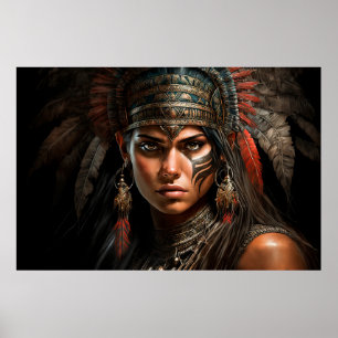 Poster Mayan Warrior Princesa Retrato Pintura Petrolífera