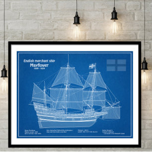 Poster Mayflower - planos de projeto de navio ABD