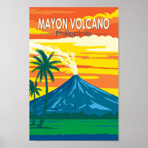 Poster Mayon Volcano Filipinas Viagem Art Vintage