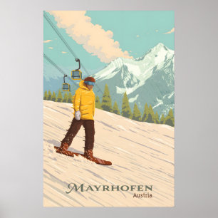 Poster Mayrhofen Áustria Pôster de Viagens Esqui em Tábua