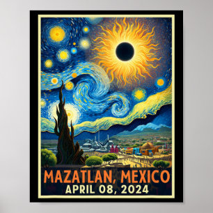 Poster Mazatlan Mexico Total Solar Eclipse 2024 Starry Ni