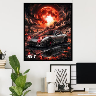 Poster Mazda RX-7 Sob uma Lua Carmesim